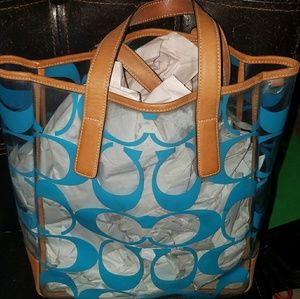 Vintage Coach Monogram Clear Beach Tote Large